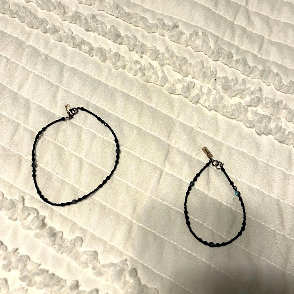 Holly Yashi, black beaded, anklet and bracelet.